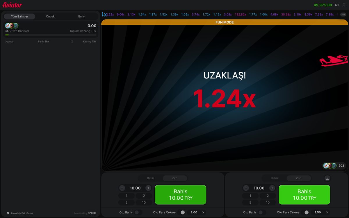 Aviator'da uçak 1,24x'te uzaklaştı, UZAKLAŞ yazısı