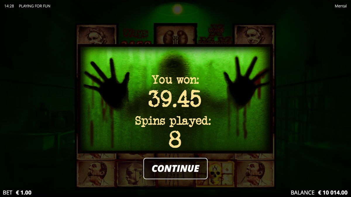 Mental Autopsy Freespins sonucu: 8 spinde 39,45 € kazanç