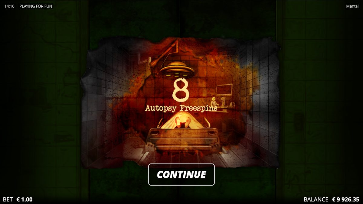 Mental demo: 8 Autopsy Freespins tetiklenme ekranı