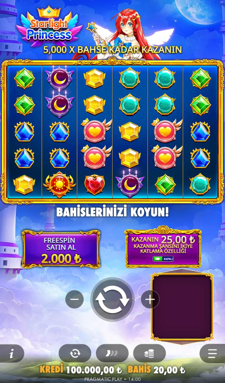 Starlight Princess mobil görünüm, telefonda dikey ekran