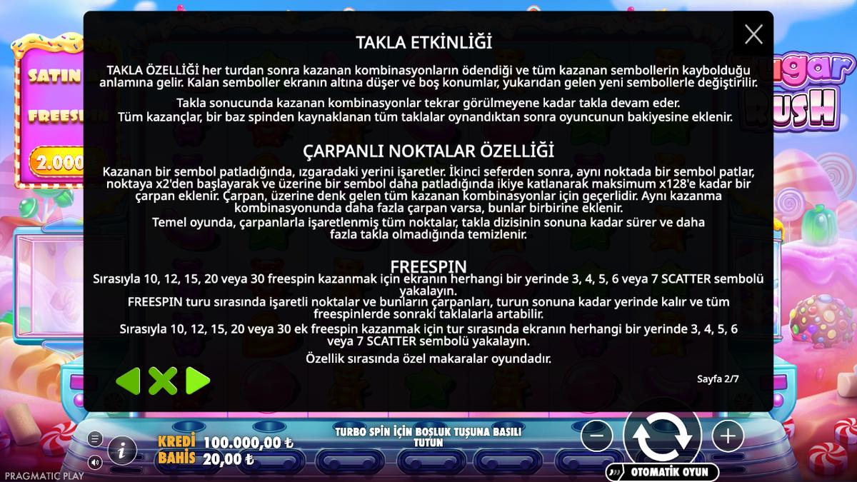 Sugar Rush çarpanlı noktalar ve freespin kuralları